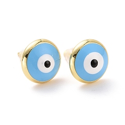 Светло-Голубой Серьги-гвоздики с эмалью от сглаза, украшения из латуни с покрытием из светлого золота для женщин, без кадмия и без свинца, Небесно-голубой, 10 мм, штифты : 0.9 мм