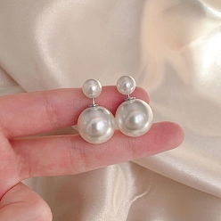 Round Alloy Earrings for Women, with Imitation Pearl Beads, Round, 18x11mm