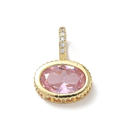 Pink Latón pavimenta colgantes de circonio cúbico, encantos ovalados planos, larga duración plateado, chapado en rack, sin plomo y el cadmio, real 18 k chapado en oro, rosa, 19x14x7.8 mm, agujero: 5x7 mm