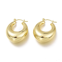 Real 18K Gold Plated Brass Hoop Earrings, Long-Lasting Plated, Oval, Real 18K Gold Plated, 31.5x24.3x12.3mm, Pin: 0.7mm