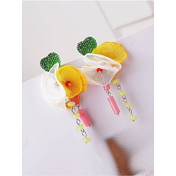 green Temperament heart-shaped earrings jade beaded tassel earrings retro sweet fabric flower earrings earrings