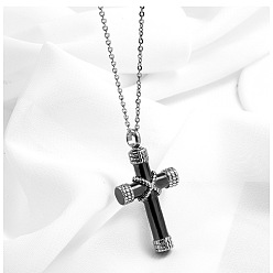 Electrophoresis Black Cross Urn Ashes Pendant Necklace, 316L Stainless Steel Memorial Jewelry for Women, Electrophoresis Black, 19.69 inch(50cm)