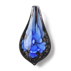 Королевский синий Ручной работы подвески золотые бусины песка, внутренние цветочные лепестковые подвески, королевский синий, 37x19x12 мм, отверстие : 6x10 мм