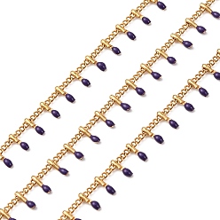 Индиго 304 из нержавеющей стали обуздать цепи, с эмалевыми подвесками и шпулей, пайки, ионное покрытие (ip), золотые, индиговые, очарование: 6x1.5x2 мм, ссылка: 2x1.5x0.3 mm, около 16.4 футов (5 м) / рулон