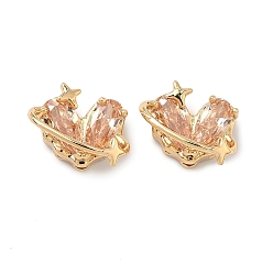 Сэнди Коричневый Латунные бусины из фианита, планета-сердце со звездой, реальный 18 k позолоченный, песчаный коричневый, 9x14x8 мм, отверстие : 1.5 мм