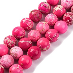 Темно-Розовый Нити бусин из окрашенного натурального регалита/императорской яшмы/морского осадка яшмы, круглый оттиск яшмы, темно-розовыми, 10 мм, отверстие : 1.2 мм, около 19 шт / нитка, 7.48'' (19 см)