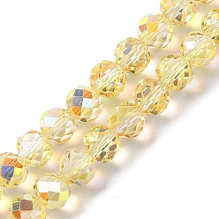 Yellow Half Golden Plated Electroplate Beads Strands, Faceted, Round, Yellow, 8x7.5mm, Hole: 1.2mm, about 68pcs/strand, 20.28''(51.5cm)