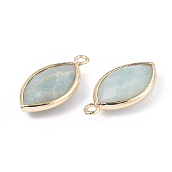 Amazonite Natural Amazonite Pendants, with Golden Plated Brass Findings, Faceted, Horse Eye, 21.5x11.5x3~5mm, Hole: 1.6mm