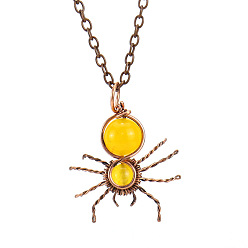Topaz Jade Natural Topaz Jade Spider Pendant Necklaces, with Red Copper Brass Chains, 20.87 inch(53cm)