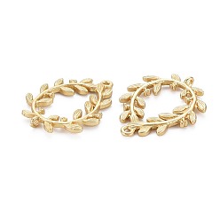 Real 18K Gold Plated Alloy Links Connectors, Matte Style, Cadmium Free & Nickel Free & Lead Free, Leaf Wreath/Teardrop, Real 18K Gold Plated, 31.5x24x3.5mm, Hole: 1.4mm