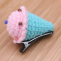 Cyan Ice Cream Crochet Yarn Alligator Hair Clips, Knitting Alloy Hair Clips for Kids Girls, Cyan, 80mm