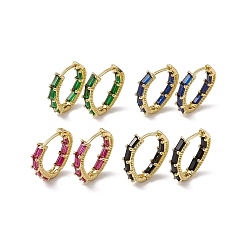 Mixed Color Cubic Zirconia Rectangle Beaded Hoop Earrings, Real 18K Gold Plated Brass Teardrop Hoop Earrings for Women, Cadmium Free & Nickel Free & Lead Free, Mixed Color, 17x16.5x3.5mm, Pin: 0.8mm