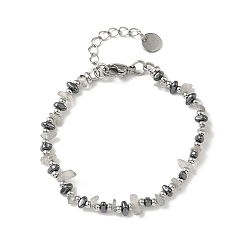 Лабрадорита Браслет из бусин из натурального лабрадорита и немагнитного синтетического гематита для женщин, с 201 нержавеющей сталью и 304 фурнитурой из нержавеющей стали, бусина : 3 мм и 3~3.5x3~7x3~7 мм, 7-1/4 дюйм (18.4 см)