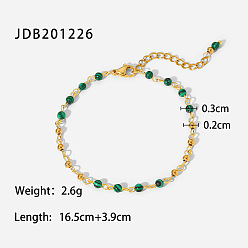 JDB201226 18K Gold Geometric Bracelet with Green Peacock Stone Beads - European and American Style