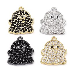 Mixed Color Rack Plating Brass Cubic Zirconia Pendants, Lead Free & Cadmium Free, Long-Lasting , Ghost CharmCharm, Mixed Color, 16x14x1.8mm, Hole: 1.2mm