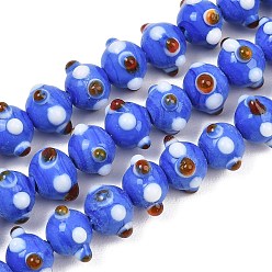 Royal Blue Handmade Bumpy Lampwork Beads Strands, Round, Royal Blue, 11.5x11.5x8.5mm, Hole: 1.4mm, about 45pcs/strand, 13.74''~14.13"(34.9~35.9cm)