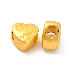 Matte Gold Color Rack Plating Alloy European Beads, Large Hole Beads, Lead Free & Cadmium Free & Nickel Free, Heart with Word Mom, Matte Gold Color, 11.5x11.5x7.5mm, Hole: 4.5mm