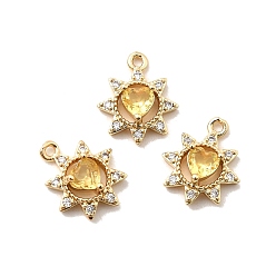 Золотистый Латунные микро проложить кубического циркония прелести, цветок с сердцем, долговечный, стойки покрытие, без свинца и без кадмия, реальный 18 k позолоченный, золотые, 12.5x10.5x3.5 мм, отверстие : 1.2 мм