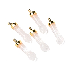 Хрусталь Природного кварца хрустальных подвесок, с фурнитурой латунной золотого тона, форма кулака, 45x12x10 мм, отверстие : 4.5x7.5 мм