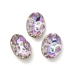 Vitrail Light Glass Rhinestone Cabochons, Point Back & Back Plated, Faceted, Oval, Vitrail Light, 18x13x6.5mm