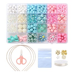 Mixed Color DIY Colorful Bead & Pendant Kid Jewelry Set Making Kit, Including Opaque Acrylic & Resin Beads & Pendants,  Iron Hair Band Findings, Plastic Ear Nuts, Scissors, 304 Stainless Steel Jump Rings & Clasps & Bead Tips, Thread, Mixed Color, Bead & Pendant: about 739pcs/set