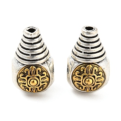 Antique Silver & Antique Golden Rack Plating Tibetan Style Alloy 3 Hole Guru Beads, T-Drilled Beads, Gourd, Cadmium Free & Lead Free, Antique Silver & Antique Golden, 16x10x13mm, Hole: 2mm