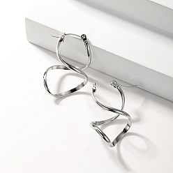 Stainless Steel Color Stainless Steel Twisted Number 8 Shaped Hoop Earrings, for Women, Stainless Steel Color, 30x15mm