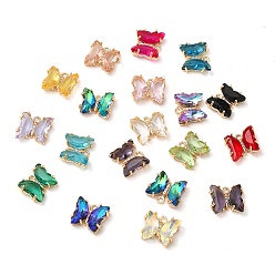 Mixed Color Brass with Glass Pendants, Butterfly, Mixed Color, 10x12x4mm, Hole: 1.2mm