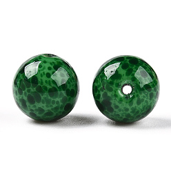 Vert La main de perles au chalumeau normales, rond avec des taches, verte, 12mm, Trou: 1.2~1.6mm