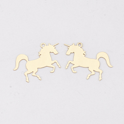Light Gold Brass Charms, Etched Metal Embellishments, Long-Lasting Plated, Unicorn, Light Gold, 14.5x23x0.3mm, Hole: 1.2mm