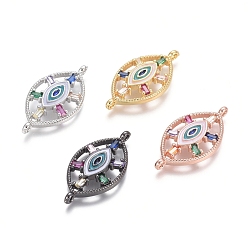 Mixed Color Brass Micro Pave Cubic Zirconia Links connectors, with Enamel, Horse Eye with Evil Eye, Colorful, Mixed Color, 13.5x26.5x3.5mm, Hole: 1.2mm