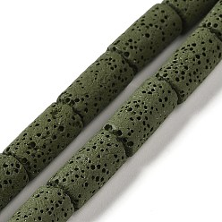 Dark Olive Green Natural Lava Rock Beads Strands, Column, Dyed, Dark Olive Green, 14x7mm, Hole: 1.5mm, about 28pcs/strand, 15.55''(39.5~40cm)
