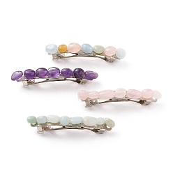 Mixed Stone Iron Hair Barrette, with Natural Gemstone Beads, 61~65x12x13~15mm