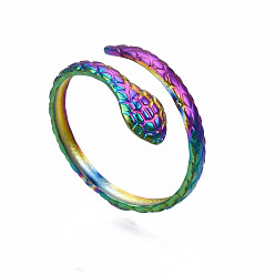 Rainbow Color Anneaux de manchette serpent, anneaux ouverts texturés, couleur arc-en-ciel 304 bagues en acier inoxydable pour femmes, taille us 7 1/4 (17.5 mm)