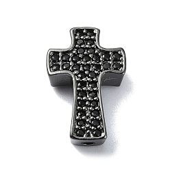 Черный Цвет Металла Стойки обшивки латунь микро проложить кубического циркония бусы, долговечный, без свинца и без кадмия, крестик, чёрные, металлический черный , 14x9x4 мм, отверстие : 1.3 мм