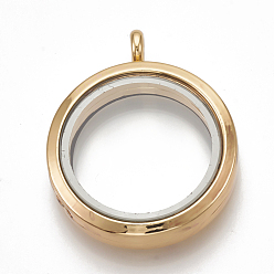 Golden Alloy Magnetic Locket Pendants, with Glass, Flat Round, Golden, 37x30x7mm, Hole: 3.5mm, Inner diameter: 23mm