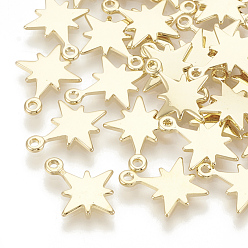 Real 18K Gold Plated Brass Charms, Star, Nickel Free, Real 18K Gold Plated, 14x11x1mm, Hole: 1mm