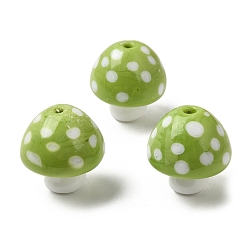 Olive Terne Perles lampwork, perles au chalumeau, faits à la main, champignon à pois, vert olive, 24.5x23.5mm, Trou: 2mm
