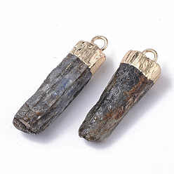 Kyanite Top Golden Plated Natural Kyanite Pendants, for DIY Jewelry Making, with Golden Tone Iron Loops, Nuggets, 29~32x6.5~9x6.5~9mm, Hole: 1.8~2mm