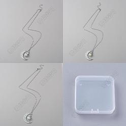 Mixed Color 3Pcs 3 Colors Platinum Plated Alloy Crescent Moon Pendant Necklaces Set, Glow in the Dark Synthetic Luminous Stone Jewelry for Women, Mixed Color, 18.11 inch(46cm), 1Pc/color
