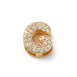 Letter G Латунные микро проложить кубического циркония бусы, долговечный, стойки покрытие, без кадмия и без свинца, Буква G, реальный 18 k позолоченный, 9.5x7.5x4.5 мм, отверстие : 1.8 мм