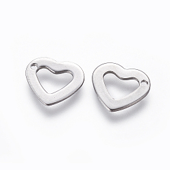 Stainless Steel Color 201 Stainless Steel Open Heart Charms, Hollow, Stainless Steel Color, 10x11x1mm, Hole: 1mm