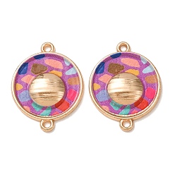 Púrpura Dijes de conector de esmalte de aleación impresos, enlaces redondos planos de mosaico, chapado en rack, dorado, púrpura, 23x18x3 mm, agujero: 1.4 mm