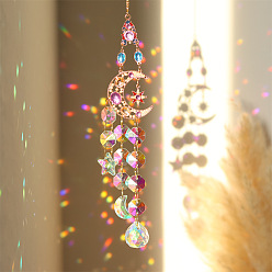 Moon K9 Glass Big Pendant Decorations, Hanging Sun Catchers, Crystal Ball Prism Rainbow Maker for Ceiling Chandelier, Window, Garden, Moon, 370~420mm