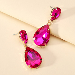 Rose pink Colorful Transparent Glass Crystal Earrings with Fashionable Waterdrop Shape for Elegant and Stylish Women