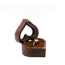 Sienna Wooden Love Heart Ring Storage Boxes, with Magnetic Clasps & Velvet Inside, Sienna, 6.5x6x3.5cm