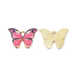 Hot Pink Alloy Enamel Pendants, Light Gold, Cadmium Free & Nickel Free & Lead Free, Butterfly Charm, Hot Pink, 15x21.5x1.5mm, Hole: 2x3mm
