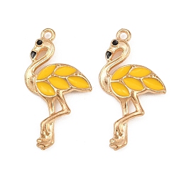 Gold Alloy with Enamel Pendants, Flamingo Shape Charms, Light Gold, Gold, 29.5x16x3mm, Hole: 1.6mm