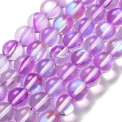 Violet Foncé Brins synthétiques de perles de lune, ronde, violet foncé, 10mm, Trou: 1mm, Environ 19 pcs/chapelet, 7.48 pouce (19 cm)