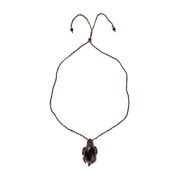 Obsidian Natural Obsidian Tortoise Pendant Necklace, Adjustable Braided Wax String Choker Necklace, 29.53 inch(75cm)